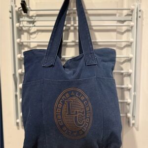 Liz Claiborne Navy Canvas Tote with Brown Logo